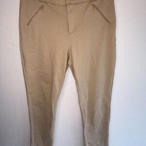 Tyler Boe Maddie Ponte Mid Rise Faux Leather Piping Ankle Length Pant Beige 12
